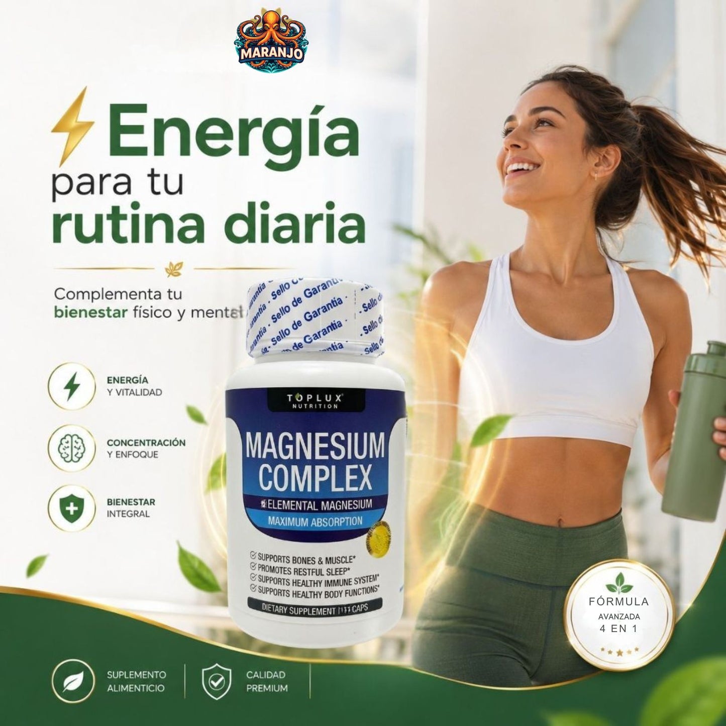 MAGNESIO COMPLEX 600MG- El magnesio que tu cuerpo realmente absorbe (60 Capsulas)