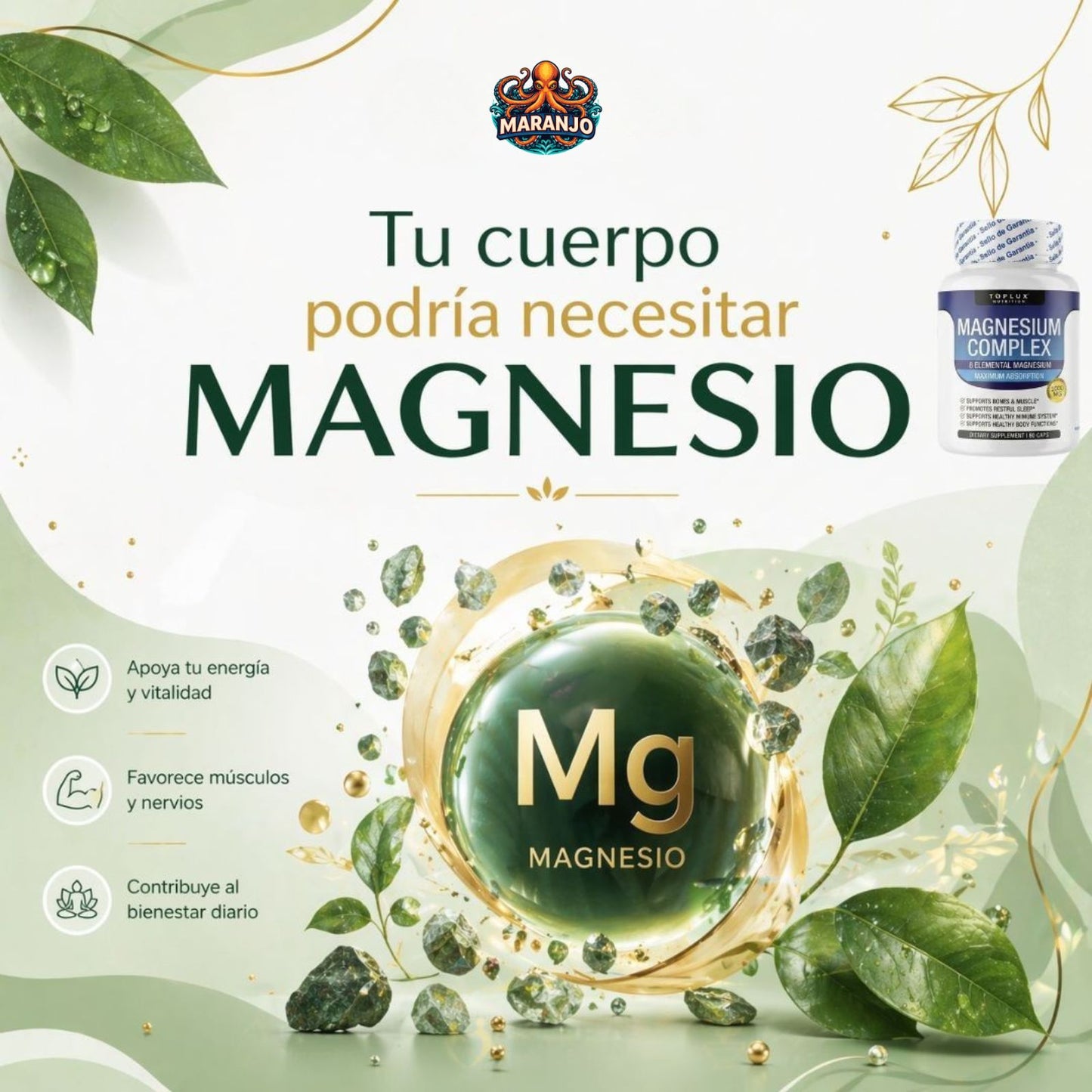 MAGNESIO COMPLEX 600MG- El magnesio que tu cuerpo realmente absorbe (60 Capsulas)